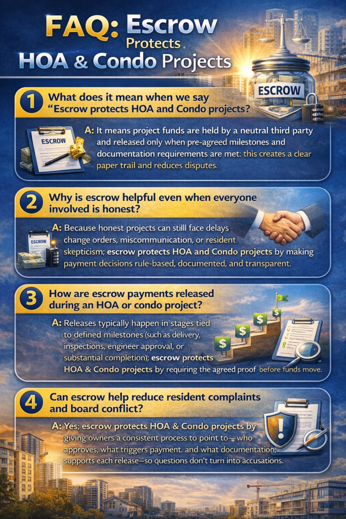 The Transparency Standard: How Escrow Protects HOA and Condo Projects 1 faqs how Escrow protects HOA and Condo projects by reducing disputes.