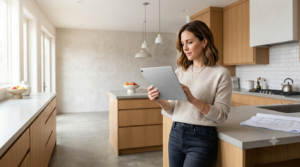 Homeowner reviewing a milestone dashboard, illustrating what is construction escrow and how funds release in stages.