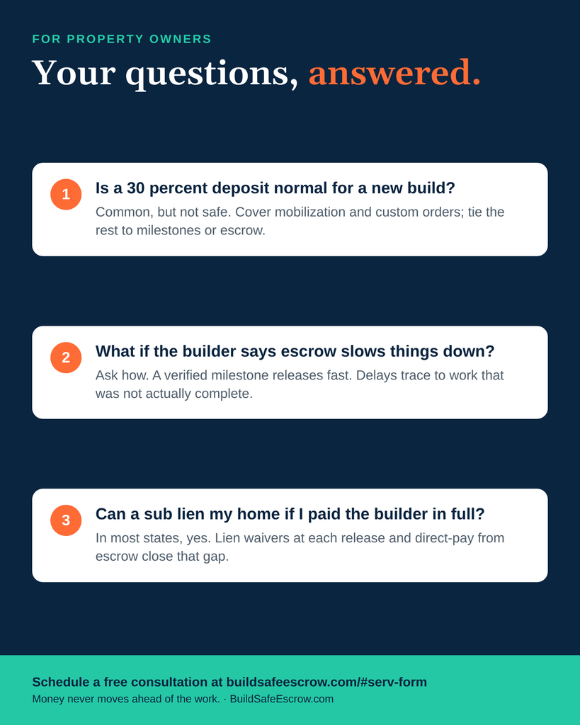 FAQ card answering common questions on how to evaluate a home builder