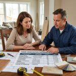 omeowner reviewing a home renovation payment schedule with milestone stages before signing.