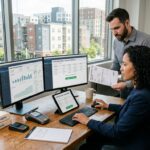 Office setting with two professionals working